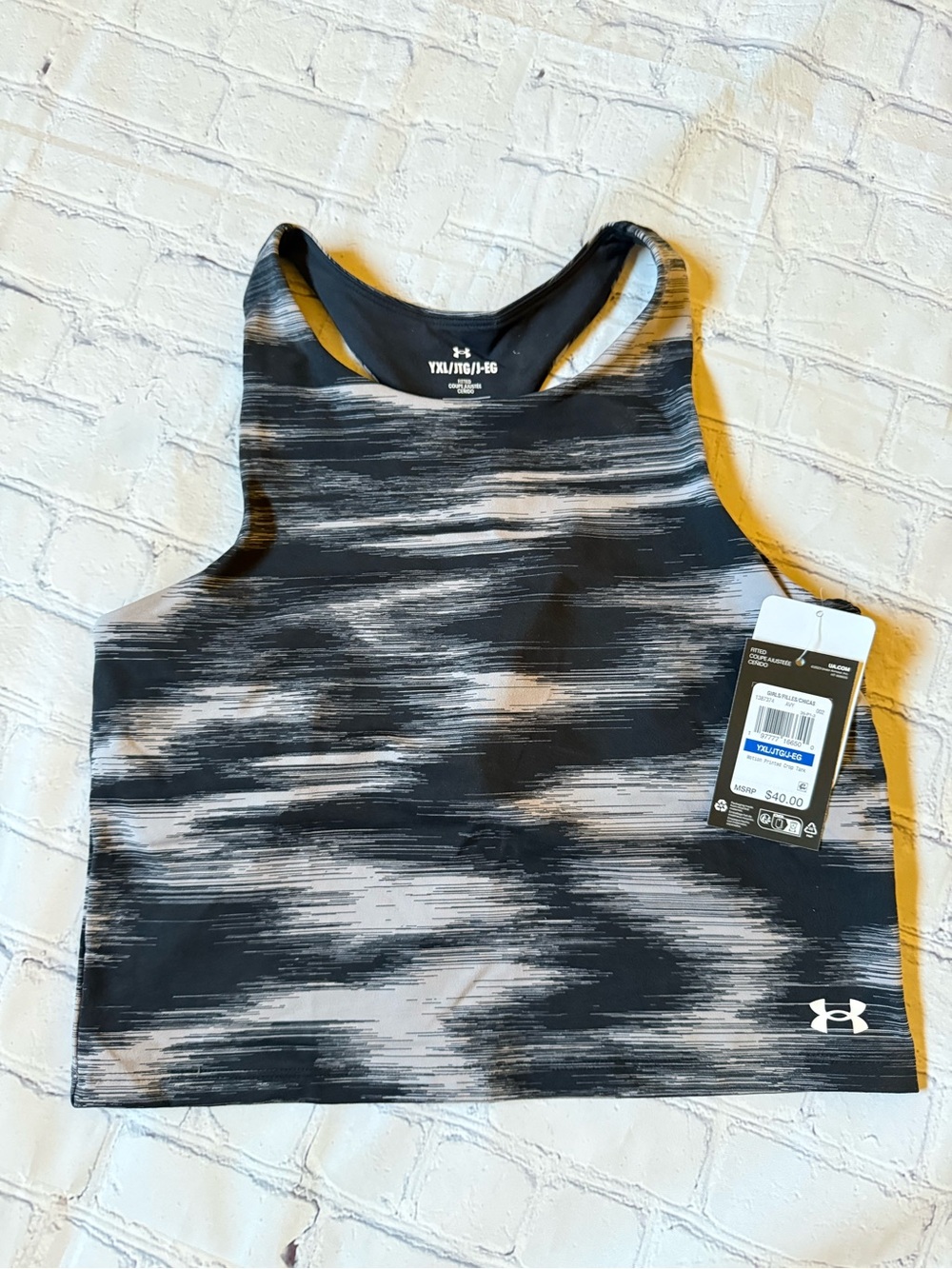 Girls Under Armour Black & Gray Patterned Racerback Crop Top